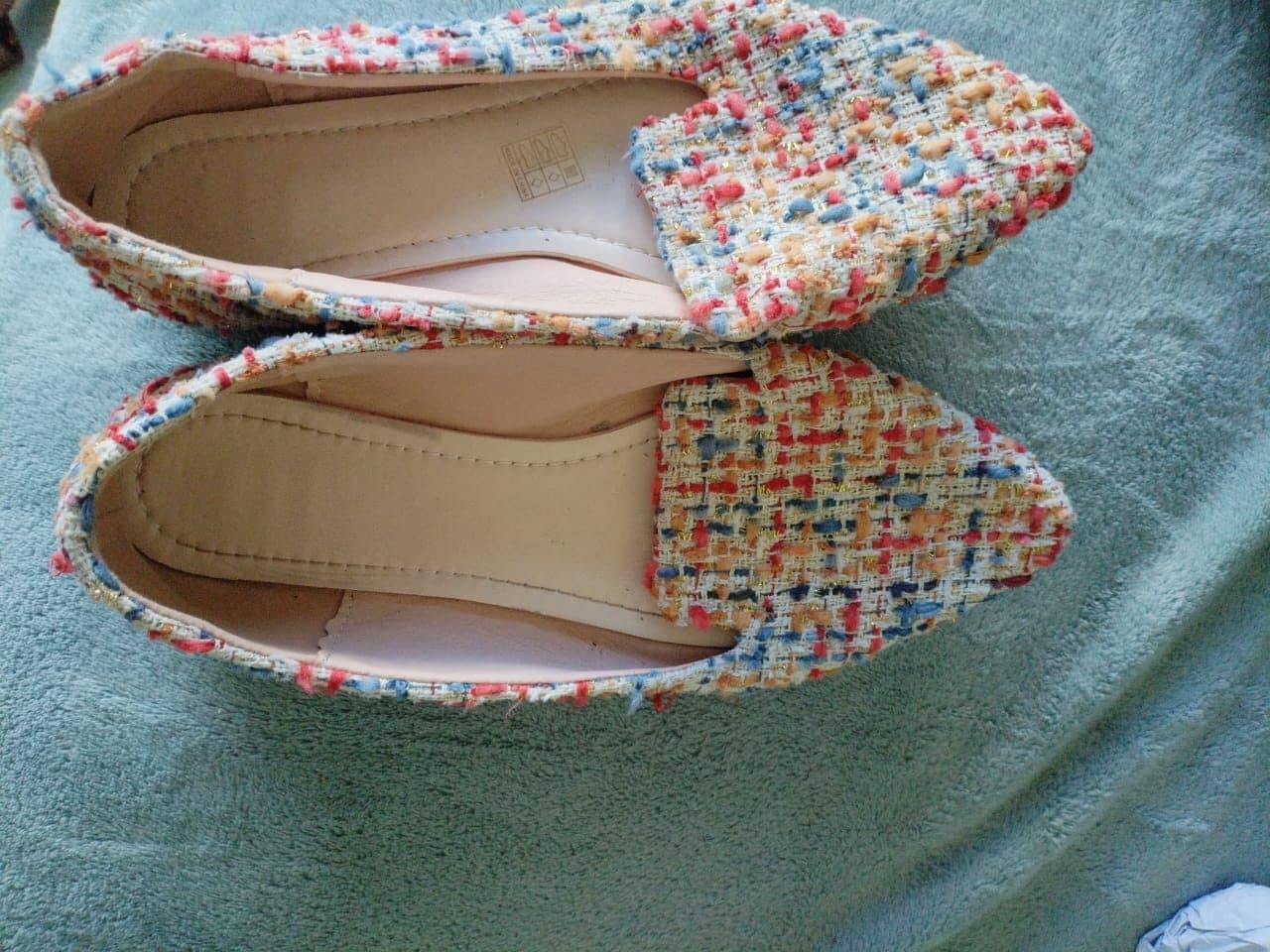 Multicolour tweed pointed loafer flats