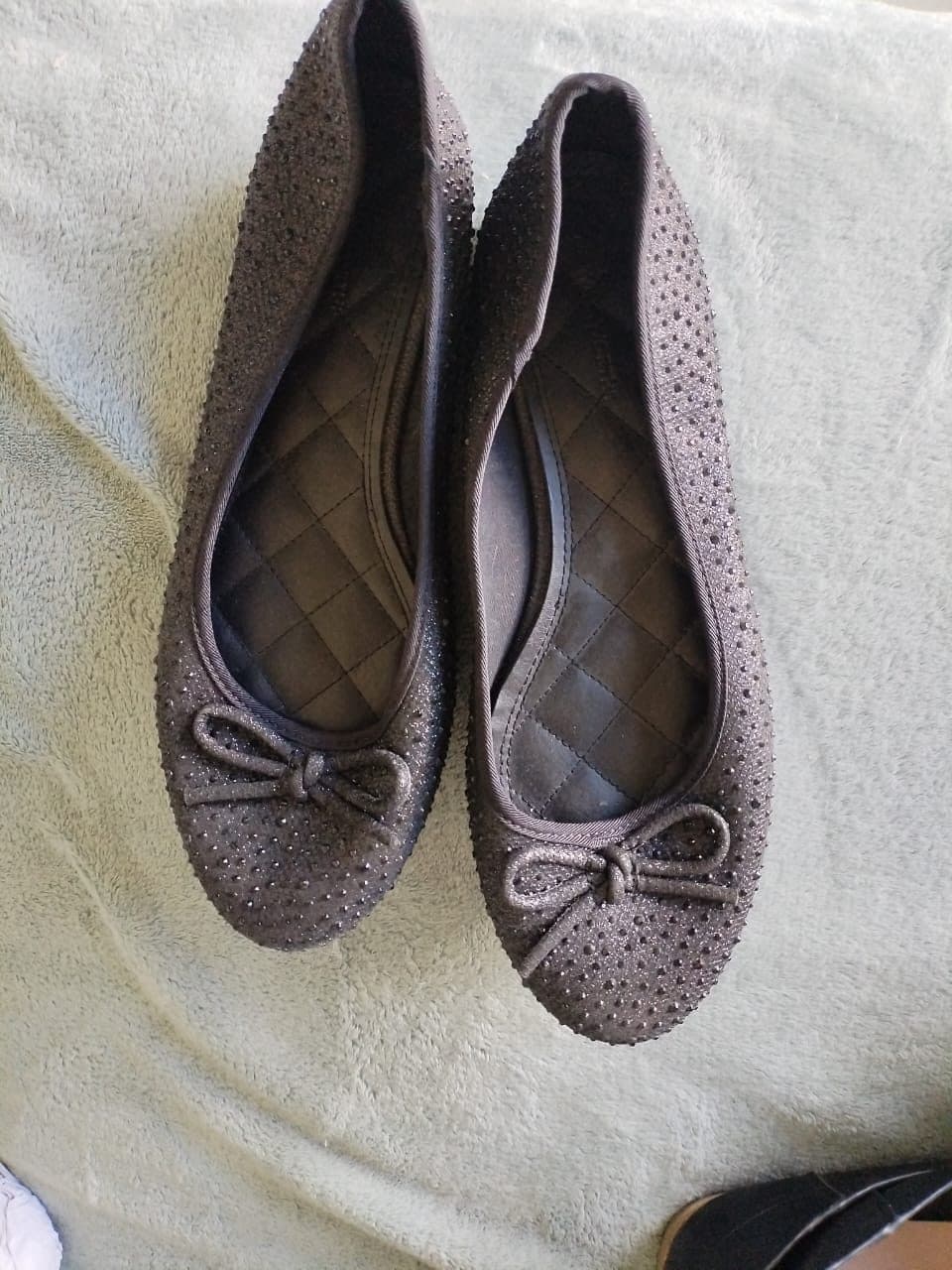 Black sparkle ballet flats with bow
