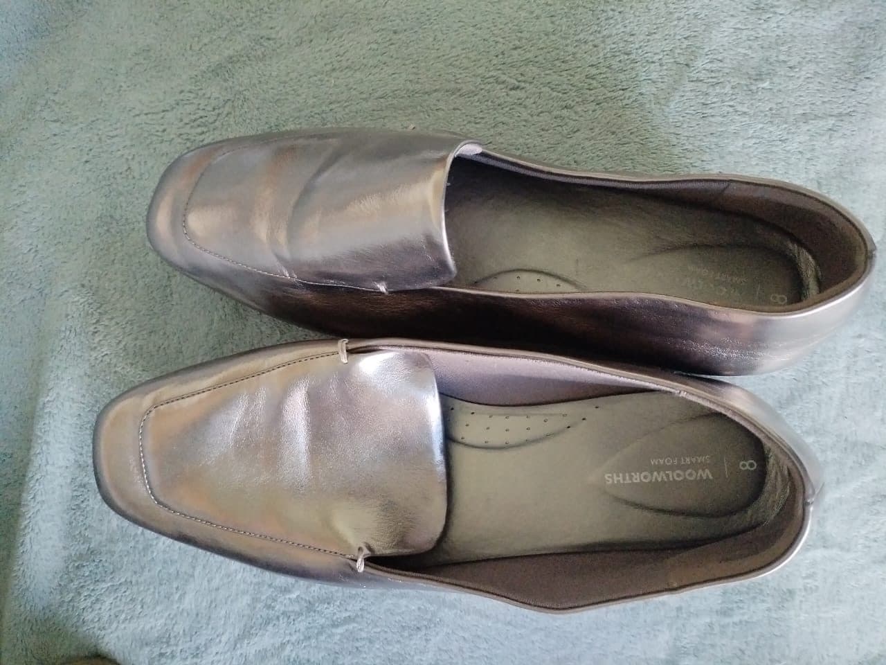 Metallic silver square-toe loafers