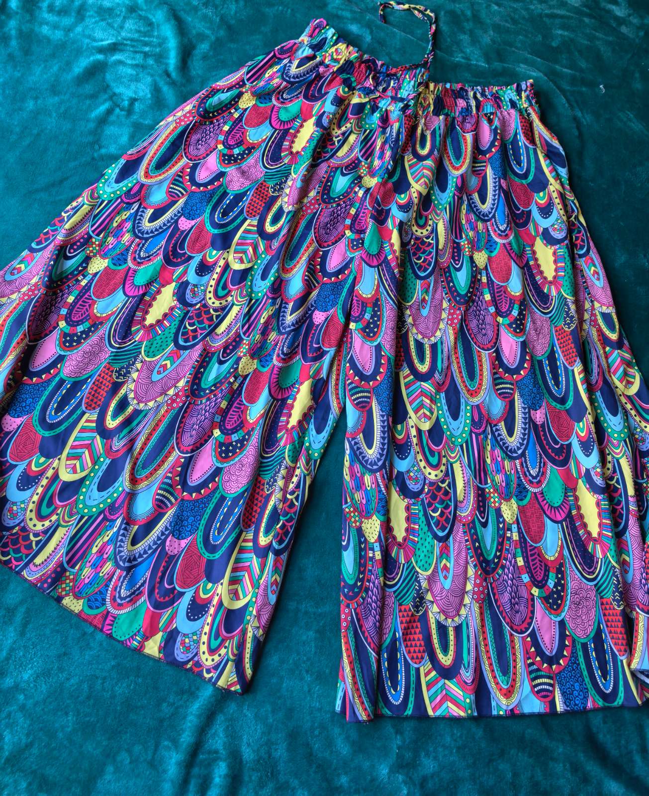 Multicoloured feather print wide-leg culottes, photo 2