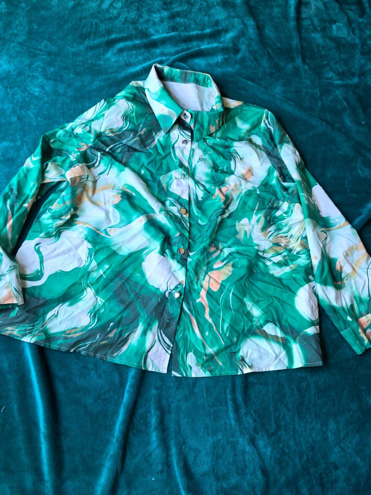 Green marble print button-up shirt, photo 2