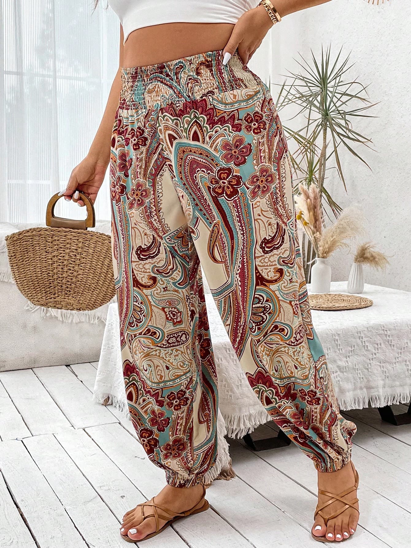 Paisley print cropped harem pants